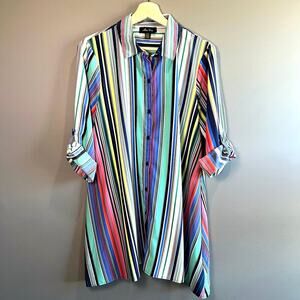 Melissa Paige Multicolored Striped Button Down Tunic Mini Shirt Dress Size M